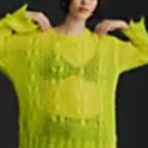 The Posey Stitchy Distressed Sweater - S - Neon Yellow
